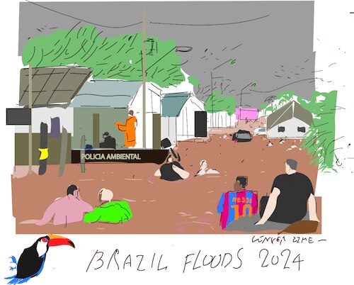 Cartoon: Flooding in south Brazil (medium) by gungor tagged floods,in,brazil,2024,floods,in,brazil,2024