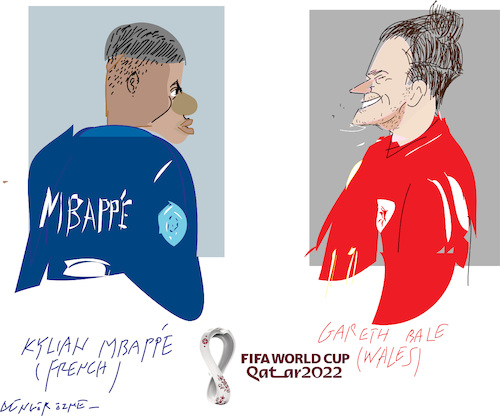 Cartoon: G.Bale and K.Mbappe (medium) by gungor tagged two,players,from,world,cup,2022,two,players,from,world,cup,2022