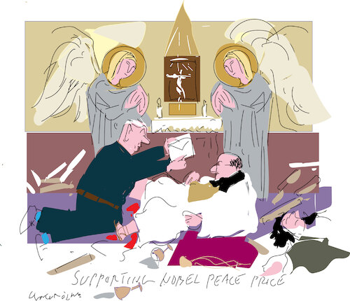 Cartoon: Holy Family Church in Gaza (medium) by gungor tagged attack,to,church,in,gaza,attack,to,church,in,gaza