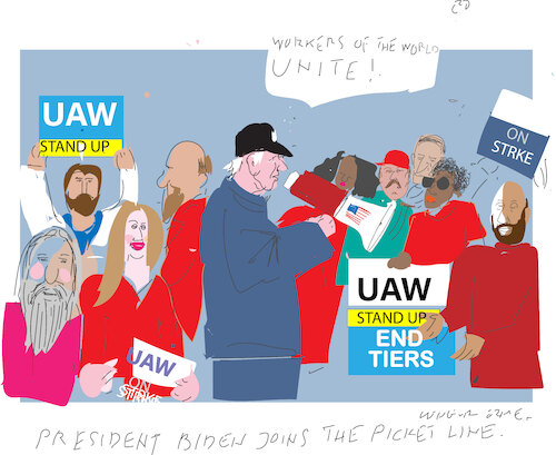 Cartoon: J.Biden is at picket line (medium) by gungor tagged picket,line,picket,line