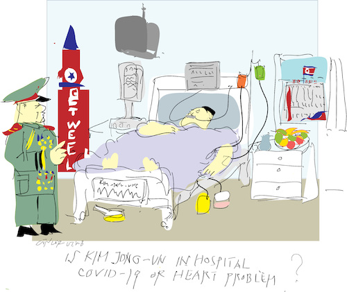 Cartoon: Kim Jong Un in Hospital (medium) by gungor tagged north,korea,north,korea
