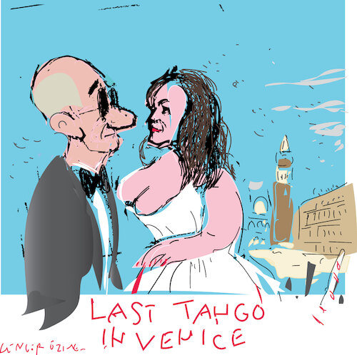 Cartoon: Air kiss in Venice (medium) by gungor tagged wedding,in,venice,wedding,in,venice