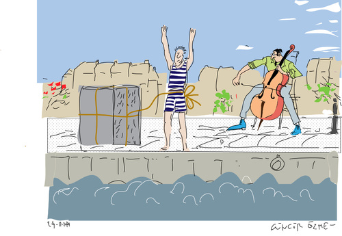 Cartoon: Man and Cello Player (medium) by gungor tagged depression