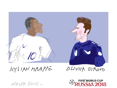 Cartoon: O.Giraud and K.Mbappe (medium) by gungor tagged world,cup,2018