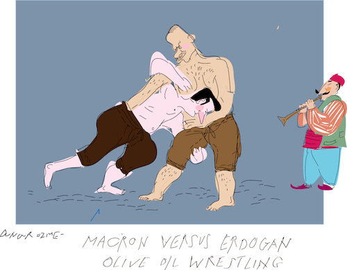 Cartoon: Oil Wrestler (medium) by gungor tagged macron,and,erdogan,macron,and,erdogan