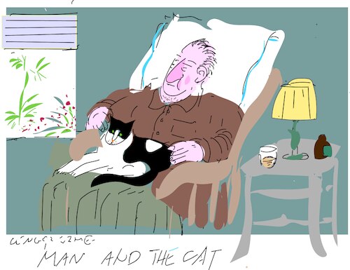 Cartoon: Old man and the cat (medium) by gungor tagged man,and,black,white,cat,man,and,black,white,cat