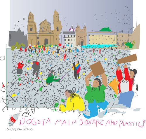Cartoon: Plastic Odyssey (medium) by gungor tagged bogota,square,with,waste,bogota,square,with,waste
