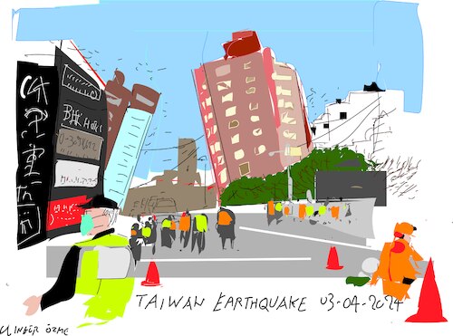 Cartoon: Taiwan earthquake  2024 (medium) by gungor tagged earthquake,in,taiwan,2024,earthquake,in,taiwan,2024