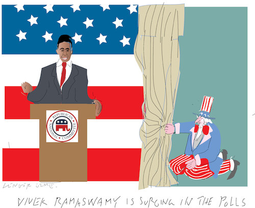 Cartoon: Vivek Ramaswamy (medium) by gungor tagged lightning,rod,at,gop,lightning,rod,at,gop