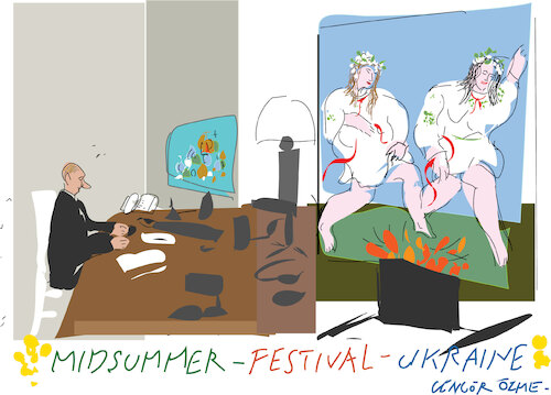 Cartoon: War and Midsummer festival (medium) by gungor tagged midsummer,festival,in,ukraine,midsummer,festival,in,ukraine