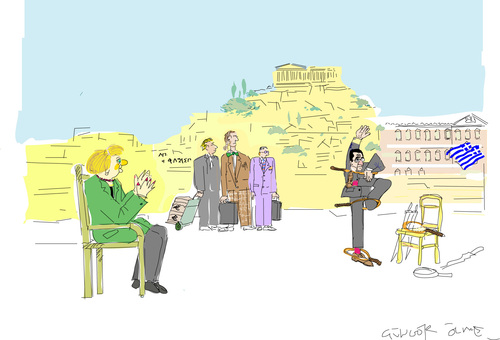 Cartoon: A.Merkel visit to Grece (medium) by gungor tagged germany