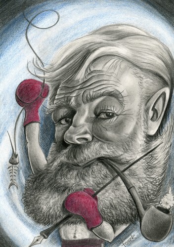 Cartoon: hemingway (medium) by Tomek tagged sea,the,and,man,old,hemingway