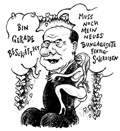 Cartoon: Bunga - das Gesetz ! (medium) by JP tagged italy,italien,bunga,berlusconi,silvio berlusconi,italien,skandal,affäre,frauen,politiker,silvio,berlusconi