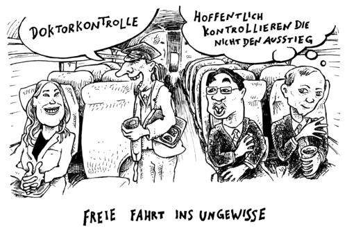 Cartoon: Kontrolle (medium) by JP tagged plagiat,lindner,rösler,mehrin,koch,plagiatsaffäre,fdp,fdp,plagiatsaffäre,koch,mehrin,rößler,lindner,plagiat