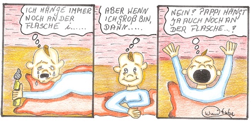 Cartoon: Papi hängt ja auch an der Flasc (medium) by Backrounder tagged alkohol,jugendschutz,trinken,alkoholismus