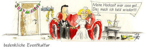 Cartoon: Eventkultur (medium) by Lupe tagged heirat,hochzeit,sofa,braut,bräutigam,event,kultur,eventkultur,ehe,scheidung,sekt,smoking,kleid,brautkleid,treue