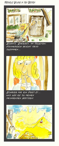Cartoon: Politik der ruhigen Hand (medium) by Lupe tagged merkel,kriese,berge,postit,tirol,wirtschaft,bundesregierung,bundeskanzler,bundeskanzlerin