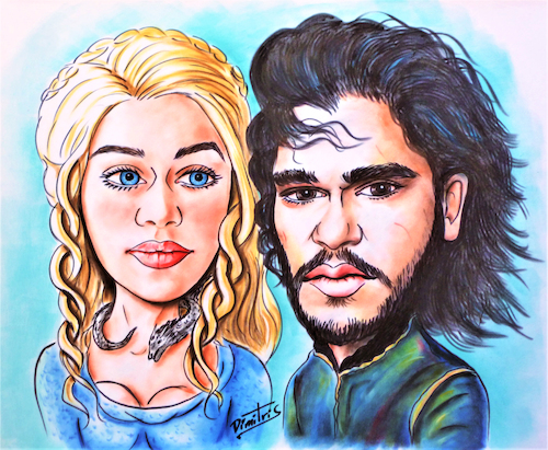 Cartoon: Game of Thrones caricature (medium) by DEMMAN tagged gameofthrones,jon,snow,daenerys,targaryen