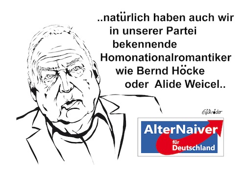 Cartoon: AfD Gauland (medium) by ESchröder tagged afd,gauland,bernd,hocke,aice,weidel,nationalromantiker,homosexuell,ehe,fu,alle,klage,bundesverfassungsgericht,nationalismus,populist,nayi