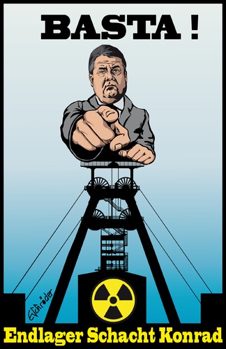 Cartoon: Atommüllendlager (medium) by ESchröder tagged atommüll,endlager,schacht,konrad,asse2,bundesumweltministerin,barbara,hendricks,energieminister,gabriel,salzgitter,wahlkreis,atomindustrie,atomlobby