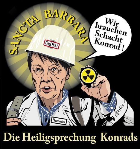 Cartoon: Atommüllendlager (medium) by ESchröder tagged atommüllendlager,schacht,konrad,asse,bundesumweltminiterin,barbara,hendricks,energieminister,gabriel,spd,energiewende,saltgitter,atomindustrie,die,heilige