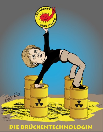 Cartoon: Brückentechnologin (medium) by ESchröder tagged energiewende,brückentechnologie,atom