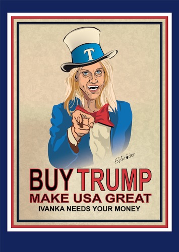 Cartoon: BUY TRUMP (medium) by ESchröder tagged kellyanne,conway,topberaterin,des,präsidenten,der,usa,donald,trump,ivanka,modemarke,nordstrom,kaufkette,dropping,kritik