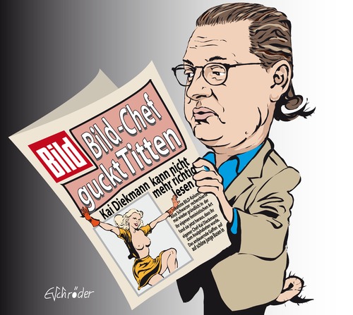 Cartoon: Der Bildleser (medium) by ESchröder tagged boulevardzeitung,pressebild,bildzeitung,medien,nachrichten,pressefreiheitchefredakteur,dieckmann,schwarzer,feminismus,nacktfotos,emanzipation,frauenfreundlichkeit,springerverlag,lügen