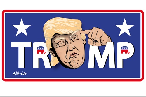 Cartoon: Donald Trump (medium) by ESchröder tagged usa,wahlen,vorwahlen,trump,donald,präsidentschaftkandidat,republikaner,rassismus,sexismus,egoman,cartoon,karikatur,eschröder