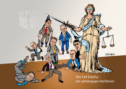 Cartoon: Edathy-Affäre (medium) by ESchröder tagged sebastian,edathy,spd,kinderpornographieverdacht,prozess,untersuchungsausschuss,verschleierung,vorverurteilung,staatsanwaltschaft,hannover,parteiordnungsverfahren,rücktritt,von,hans,peter,friedrich,michael,hartmann,oliver,zierke,spdbundestagsfraktionchef,oppermann,parteichef,sigmar,gabriel,generalstaatsanwalt,lüttig,raktionschef