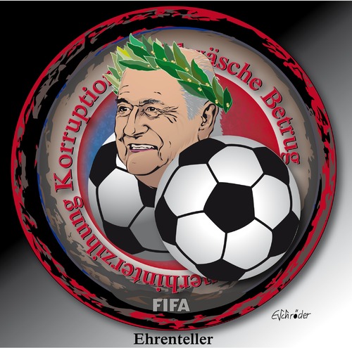 Cartoon: FIFA Ehrenteller (medium) by ESchröder tagged sepp,blatter,fifa,korruption,wiederwahl,geldwäsche