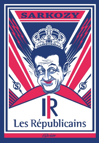 Cartoon: King Sarko (medium) by ESchröder tagged sarkozy,nicolas,frankreich,ump,neuer,name,les,republicains,oppositionspartei,hollande,republik,eliysee