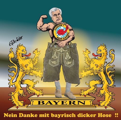 Cartoon: ...mit dicker Hose (medium) by ESchröder tagged atommüll,castorbehälter,bayern,energiewende,seehofer,nein,atomgesetz,akw,isar,zwischenlager,hendricks