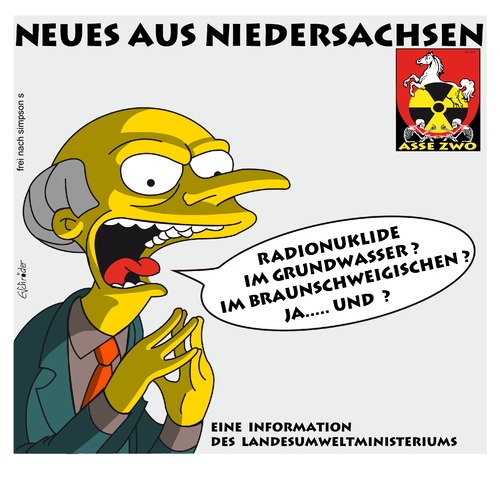 Cartoon: Neues aus Niedersachsen (medium) by ESchröder tagged atom,atommüll,asse,asse2,cäsium137,endlager,niedersachsen,umweltminister,entsorgung,atomfässer,deponie,atommüllkippe,endlagerstätte