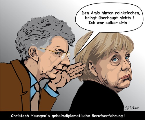 Cartoon: NSA-Berufserfahrung (medium) by ESchröder tagged nsa,geheimdienst,bnd,usa,spählisten,uncle,sam,selektoren,parlament,einsicht,angela,merkel,beratertätigkeit,christph,heusgen