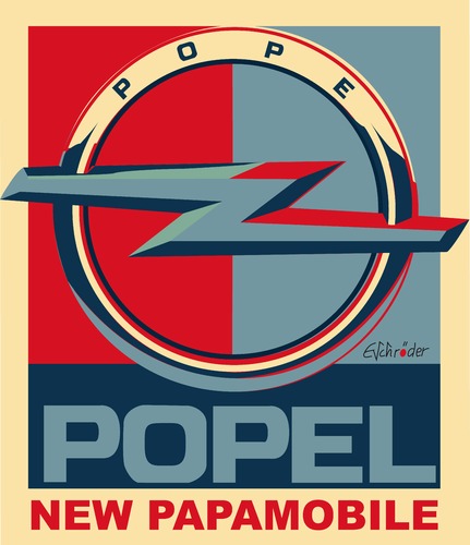 Cartoon: Papamobile (medium) by ESchröder tagged opel,auto,autoproduktion,automobil,autokonzern,gm,rüsselsheim,papst,pope,papamobile,papstbesuch,benedikt