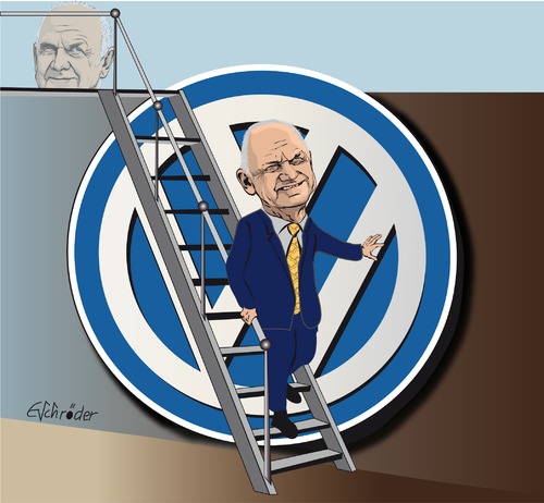 Cartoon: Piech VW (medium) by ESchröder tagged vw,volkswagen,ferdinand,piech,patriarch,winterkorn,aufsichtsratsvorsitzender,machtkampf,rücktritt,anteilseigner,lotse,von,bord,punch