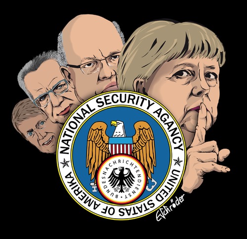 Cartoon: Pssst ..! (medium) by ESchröder tagged bnd,nsa,geheimdienste,peter,altmeier,gerhard,schindler,spionage,skandal,bundesregierung,aushorchen,selektoren,technische,und,personelle,defizite