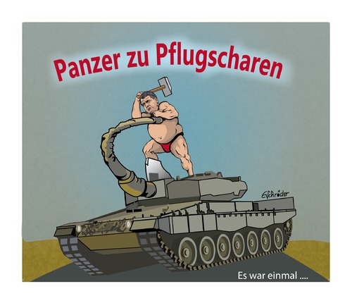 Cartoon: Rüstung _ Panzer zu Pflugschare (medium) by ESchröder tagged rüstungsexport,wirtschaftsminister,gabriel,abrüstung,aufrüstung,usa,china,russland,nato,frieden,krieg,rüstungsindustrie,rüstungsexporteur,rüstungsexportbeschränkung,spd