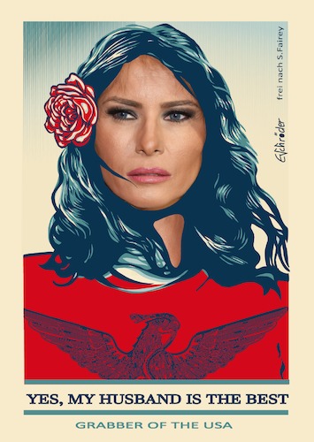 Cartoon: Trump Melania (medium) by ESchröder tagged trump,ehefrau,melania,first,lady,usa,poster,shepard,fairey