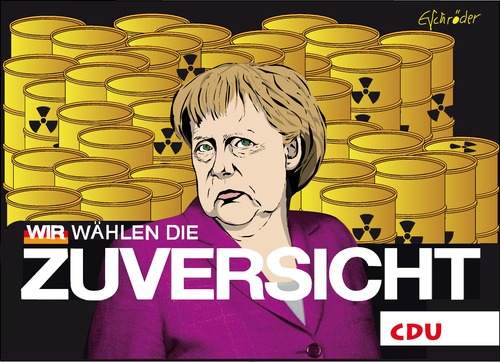 Cartoon: Zuversicht (medium) by ESchröder tagged kanzlerin,wahlkampf,atommüll