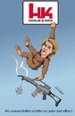 Cartoon: G 36 (small) by ESchröder tagged bundeswehr,gewehr,g36,verteidigungsministerin,ursula,von,der,leyen,waffenhersteller,heckler,und,koch,treffgenauigkeit,qulitätskontrolle,untersuchungsausschuss,vorschriftenverstoß,prüfsiegel,bundeswehrbeschaffungsamt,karikatur,eschröder