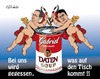 Cartoon: Parteidosenfutter (small) by ESchröder tagged spd,sigmar,gabriel,parteichef,justizminister,heiko,maas,vorratsdatenspeicherung,vds,parteikonvent,suppe,auslöffeln,basta,andy,warhol,dosenfutter