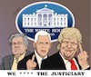 Cartoon: Trump  vs justiciary (small) by ESchröder tagged trump,donald,usa,republikaner,präsident,politik,päsident,der,michael,pence,vizepräsident,steve,bannon,sicherheitsberater,justiz,rechtsprechung,richter,sogenannter,aufhebung,des,einreiseverbots