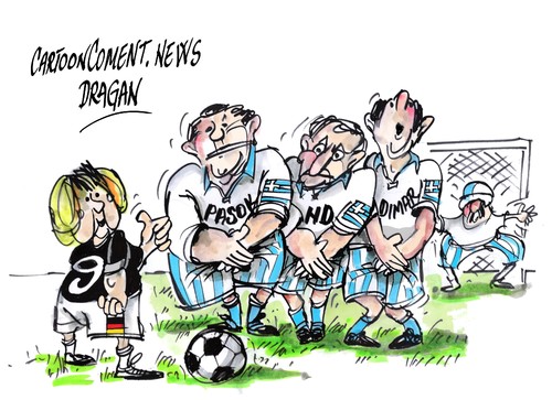 Cartoon: Angela Merkel-Eurocopa-2012 (medium) by Dragan tagged angela,merkel,eurocopa,2012,alemania,grecia,polonia,fudbol,politics,cartoon