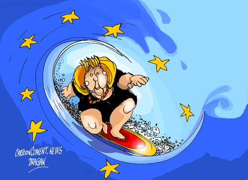 Cartoon: Angela Merkel-UE-surf (medium) by Dragan tagged angela,merkel,alemania,union,europea,ue,cdu,politics,cartoon