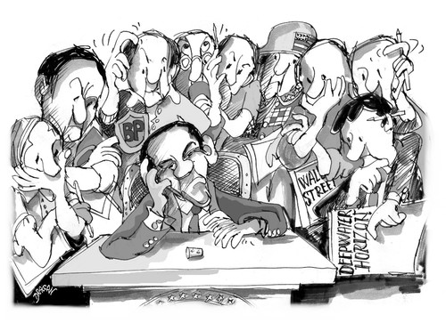 Cartoon: Barack Obama-BP (medium) by Dragan tagged barack,obama,bp,british,petrol,golfo,de,mexico,top,kill,luisiana,estados,unidos,casa,blanca,deepwater,horizon,catastrofe,natural