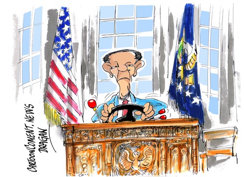 Cartoon: Barack Obama-Conduciendo (medium) by Dragan tagged barack,obama,estados,unidos,eeuu,abismo,fiscal,congreso,politiks,cartoon