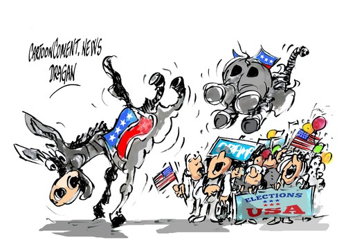 Cartoon: Democratas-ataces (medium) by Dragan tagged barack,obama,mitt,romney,eeuu,elecsiones,democratas,republicanos,politics,cartoon