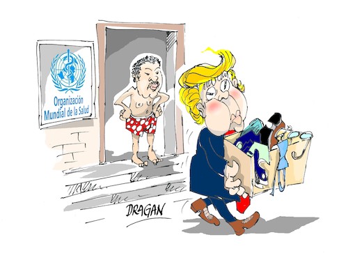 Cartoon: Donald Trump- Tedros Adhanom (medium) by Dragan tagged donald,trump,oms,tedros,adhanom,ghebreyes
